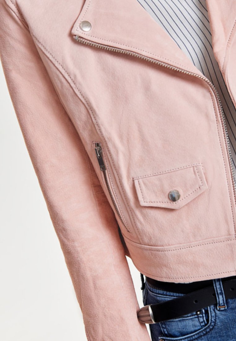 Only Onlgrace Biker Lederjacke Cameo Rose Rosa Zalando De
