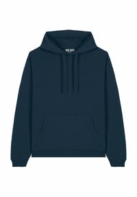 Felpa con cappuccio blu navy realizzata in tessuto morbido, con tasca frontale, polsini a costine e lacci sul cappuccio.