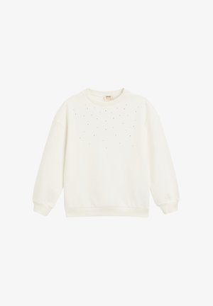 Witte sweatshirt met een ronde hals, lange mouwen en decoratieve kleine studs aan de voorkant. Gemaakt van een zachte stof met een relaxte pasvorm.