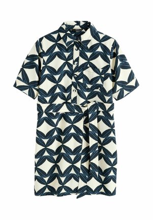 Next, REGULAR FIT - MINI SHORT SLEEVE TIE WAIST - Blusenkleid - navy blue geo printed