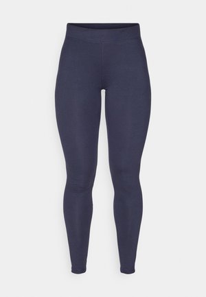 Colanți bleumarin confecționați dintr-o țesătură elastică, având un talie înaltă și un design elegant, care se potrivește perfect, fără cusături vizibile.