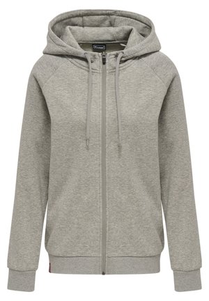 Grau zip-up Hoodie aus weichem Stoff, mit Kapuze mit Kordelzug, Raglanärmeln und gerippten Bündchen und Saum. Minimalistisches Design ohne Muster.