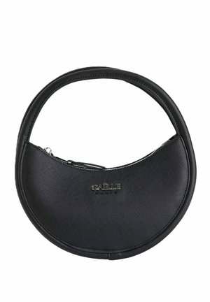 Borsa a mezzaluna nera con manico singolo arrotondato e cerniera argento, con logo "GAËLLE Paris" sul davanti.