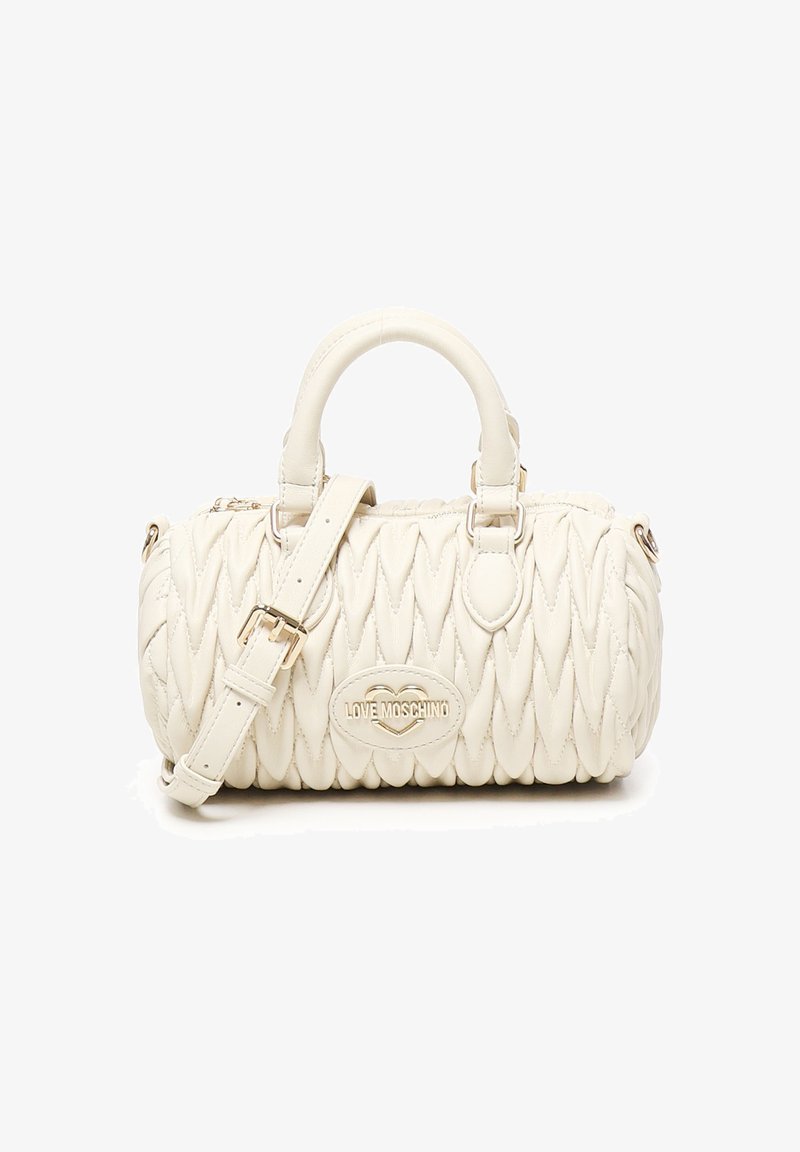 Piccolo borsetta crema trapuntata con manici superiori e tracolla regolabile, con placca in oro "Love Moschino".