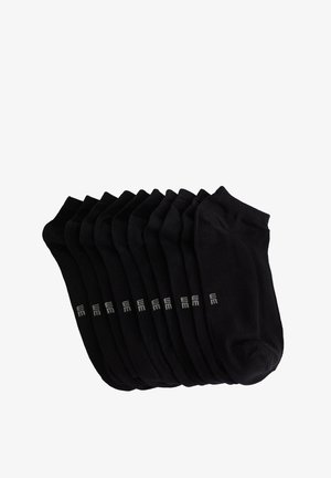 Calzini neri alla caviglia, realizzati in un materiale liscio e elastico. Presentano un logo grigio su un lato. Confezione da dieci.