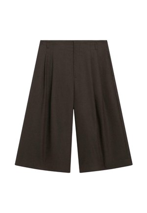 Short culotte marron foncé à jambes larges avec plis devant et taille haute, présenté sur fond blanc.