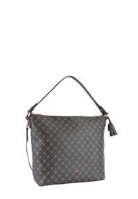 Borsa a tracolla grigia scura con logo, caratterizzata da un motivo a stampa totale, texture liscia e una nappina staccabile. Progettata con una singola tracolla.