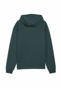 Felpa con cappuccio di un verde scuro, dal taglio rilassato, con un cappuccio ampio, polsini e orlo a coste. Include un dettaglio di testo minimalista sul retro.