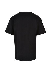 Black short-sleeve T-shirt made of cotton. Simple round neck design with an unembellished, smooth texture. Back view shown.
