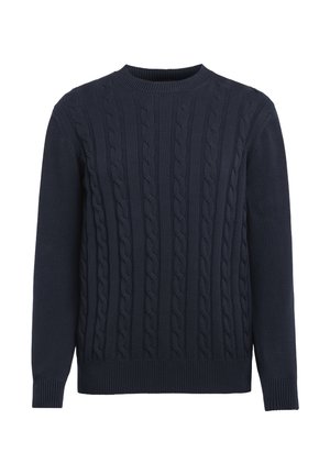 Oscar Jacobson, CROSS CABLE ROUNDNECK - Pullover - night blue