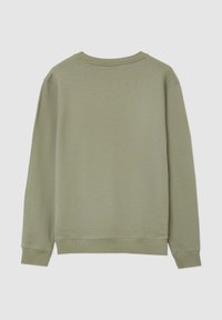 Olivgrüner Sweatshirt mit klassischem Rundhalsausschnitt, gerippten Bündchen und Saum sowie weichem, strukturiertem Baumwollstoff. Hat einen lockeren Schnitt.