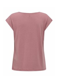 Camiseta de manga corta de corte holgado en rosa empolvado, confeccionada en algodón suave, con cuello redondo y acabado texturizado liso.