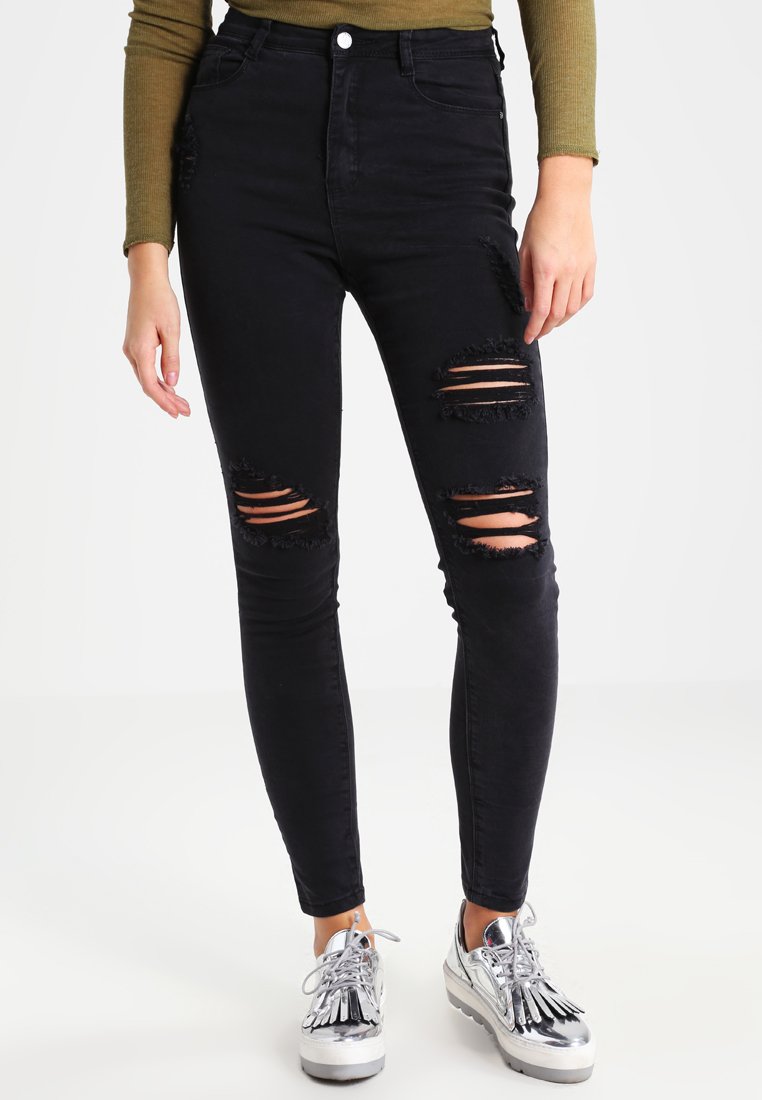 Red Bridge trendy gescheurde slim fit heren skinny jeans, R220 Zwart