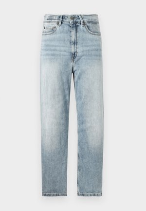Lyseblå denimjeans med rette ben, med knapp og glidelås, fem lommers design og subtil fading.