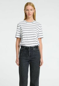 SLFESSENTIAL STRIPED BOXY TEE NOOS - T-shirt med print - bright white