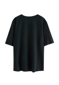 Sort bomulds T-shirt med afslappet pasform, korte ærmer og rund halsudskæring, der har en glat overflade og minimal detaljering.