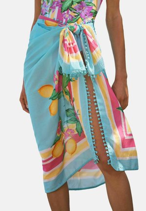 Love & Roses, REGULAR FIT - MIDI BEACH SARONG COVERUP . - Beach accessory - aqua blue lemon tropical print