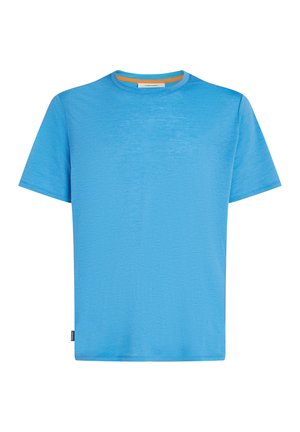 Katoenen t-shirt in helderblauw, ronde hals met oranje accent, korte mouwen, relaxte pasvorm, soepele textuur en een eenvoudig ontwerp.