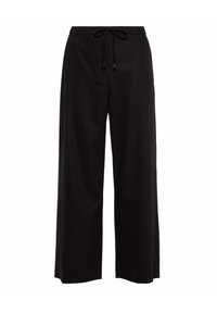 Zwarte wijde broek met een koord in de taille. Gemaakt van een soepele stof, met zijzakken en een comfortabele pasvorm.