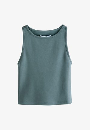 Top sin mangas de color verde menta en una tela suave y elástica. Tiene un escote redondo y un dobladillo recto, ideal para un uso casual.