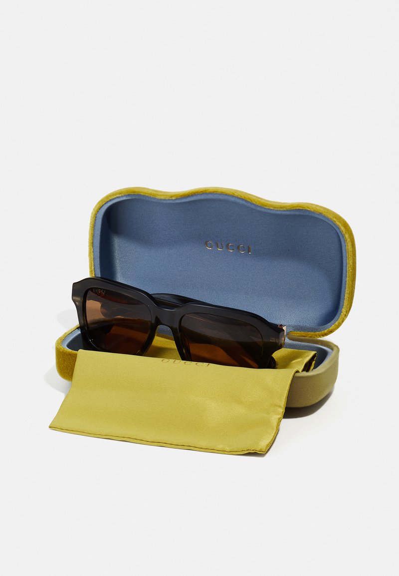 Gucci Brown Sunglasses with Blue and Yellow Case Gucci GG0368S 002 55-20-135 Oval Sunglasses w/Chartreuse  main image 4