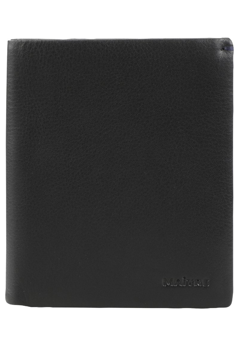 Black leather wallet featuring a smooth texture and minimalist design. The brand name is embossed in lowercase in the lower right corner.
