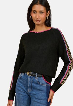 Love & Roses, CREW NECK LEOPARD TIPPED KNITTED JUMPER - Jumper - black