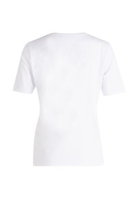 White short-sleeve t-shirt with a rounded neckline, made of smooth cotton fabric, featuring a simple, unembellished design without patterns.