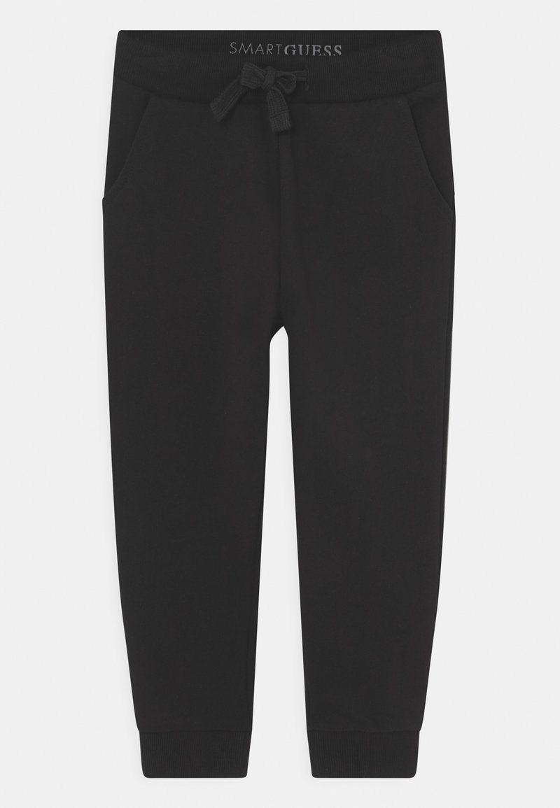 Schwarze Jogginghose mit einem Kordelzugbund, Seitentaschen, elastischen Knöchelabschlüssen und dem "SMARTGUESS"-Logo am Bund. Weicher Stoff.