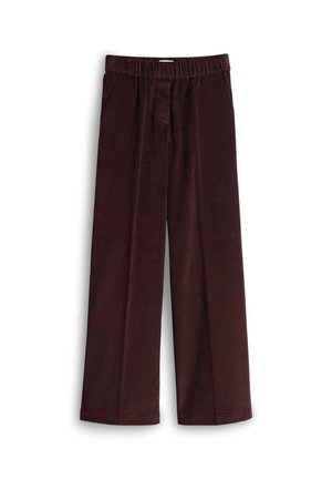 Bordeaux wijde corduroy broek met een elastische tailleband, voorzien van twee zijzakken en een zachte, gestructureerde afwerking.