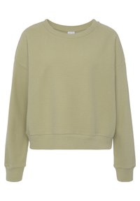 Hellgrüner, gerippter Sweatshirt mit rundem Ausschnitt und langen Ärmeln, im verkürzten Design und mit weicher Textur.