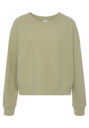 Hellgrüner, gerippter Sweatshirt mit rundem Ausschnitt und langen Ärmeln, im verkürzten Design und mit weicher Textur.