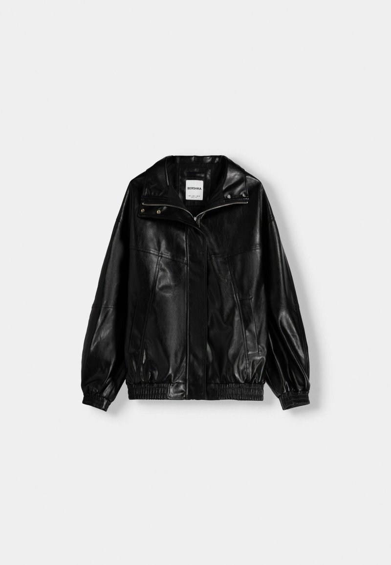 Bershka Imitatieleren jas zwart denim/blackdenim