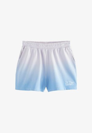 Hellblaue Shorts mit einem elastischen Bund, ausgestattet mit seitlichen Taschen und einem Verlaufsmuster. Text "St Ives CORNWALL" in weißer Stickerei.