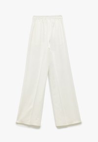 Wijduitlopende broek in witte stof met een elastische tailleband. Glad textuur, vloerlengte, met een eenvoudig en schoon ontwerp.