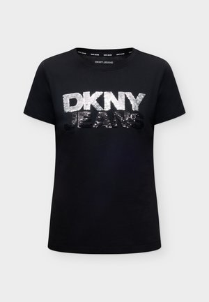 DKNY, STACKED LOGO MIXED SEQUINS CREW NECK - Μπλουζάκι με στάμπα - black