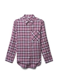 Langarm-Hemd aus kariertem Stoff in Mauve und Weiß, mit Button-Down-Kragen, Fronttasche und abgerundetem Saum. Hergestellt aus leichtem Material.