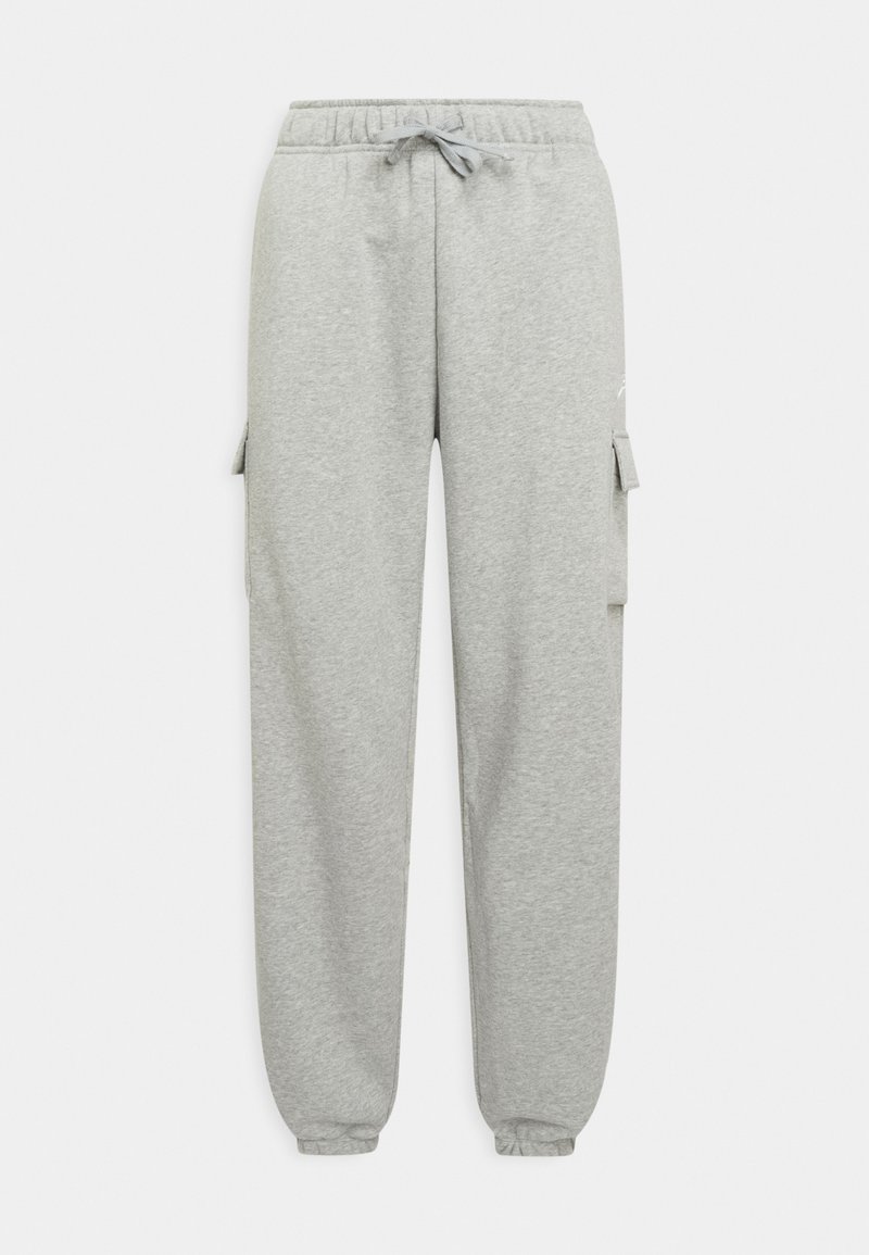 I pantaloni grigi in felpa presentano una vita elastica con coulisse, polsini affusolati e tasche cargo laterali. Realizzati in morbido materiale misto cotone.