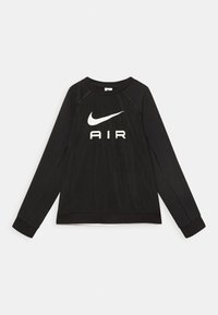 Svart långärmad sweatshirt i texturerad tyg, med vit "Nike"-logotyp och "AIR"-text på framsidan. Ribbad krage och manschetter.