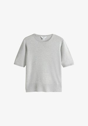 Ljusgrå kortärmad tröja i mjukt stickat material. Har en rund halsringning och ribbad nederkant, som ger en avslappnad silhuett.