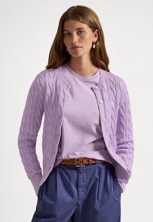 CABLE-KNIT COTTON CREWNECK CARDIGAN  - Neuletakki - bright aster