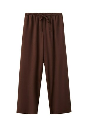 Pantaloni marroni a gamba larga con vita elastica e coulisse, realizzati in tessuto morbido.