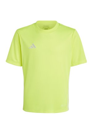 Maglietta atletica a maniche corte di un brillante verde lime con collo tondo, dotata di un tessuto testurizzato e di un piccolo logo Adidas in argento.