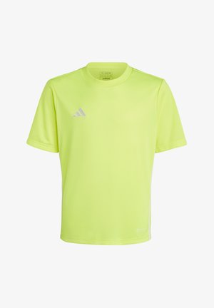 Maglietta atletica a maniche corte di un brillante verde lime con collo tondo, dotata di un tessuto testurizzato e di un piccolo logo Adidas in argento.