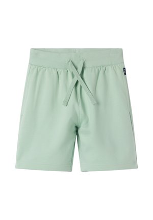 Lysegrønne shorts med elastik i taljen, snøre foran og sidelommer, lavet af blødt stof, afslappet stil.