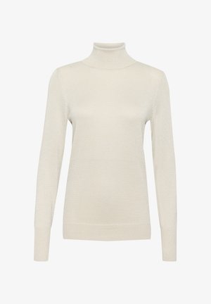 Svijetlosmeđi pulover s rolkragnom od rebrastog pletene tkanine, s dugim rukavima i prilagođenim dizajnom s suptilnim sjajem.