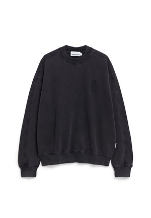 Zwarte katoenen sweatshirt met een ronde hals, lange mouwen en geribbelde boorden. Heeft een subtiele geborduurde ontwerp op de borst.