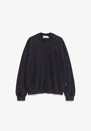 Zwarte katoenen sweatshirt met een ronde hals, lange mouwen en geribbelde boorden. Heeft een subtiele geborduurde ontwerp op de borst.