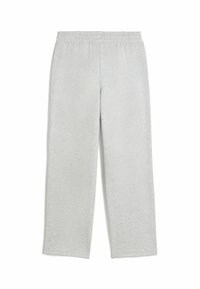 Ljusgrå sweatpants med elastisk midja, raka ben och mjuk textur. Inga mönster eller hårdvarudetaljer är närvarande.