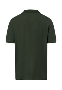 Mörkgrön polo-shirt med korta ärmar, klassisk krage och slät yta, med rak nederkant och minimal detaljer.